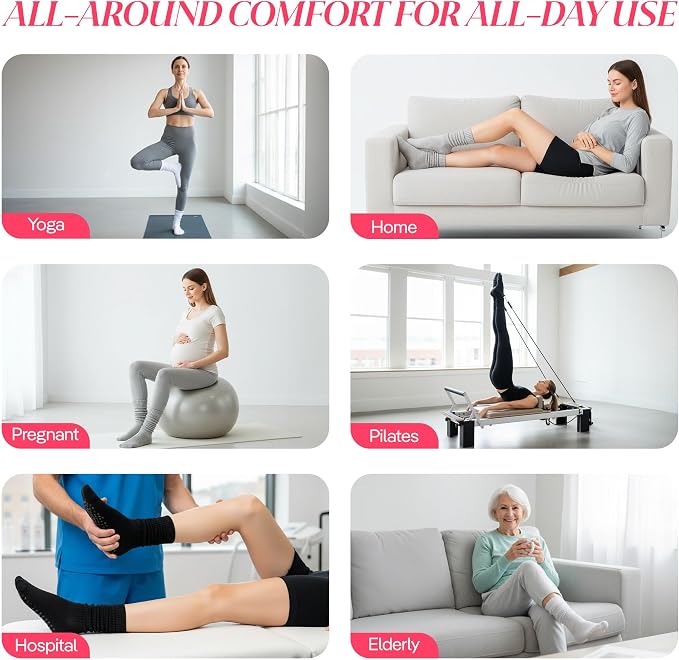 COOLMATE Pilates Socks with Grips for Women, Yoga Socks, Crew Non Slip Women for Barre, Pilates Gifts for Women