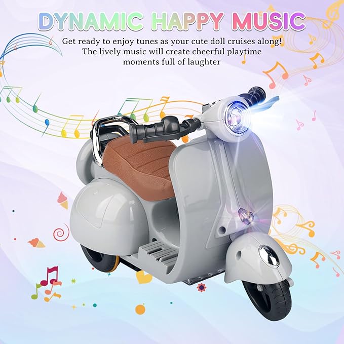 Accessories for 17cm Dolls - Doll Scooter Toy with LED Lights and Music, Cute Motorcycle Toy, Decorative Desktop Ornament for Doll Collectors (Gray)