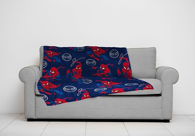 Jay Franco Plush Throw Blanket – 46" x 60" Inch Cartoon Kids Soft & Cozy Fleece Throw for Bedroom & Couch Décor, Official Licensed Product, Navy - Spiderman