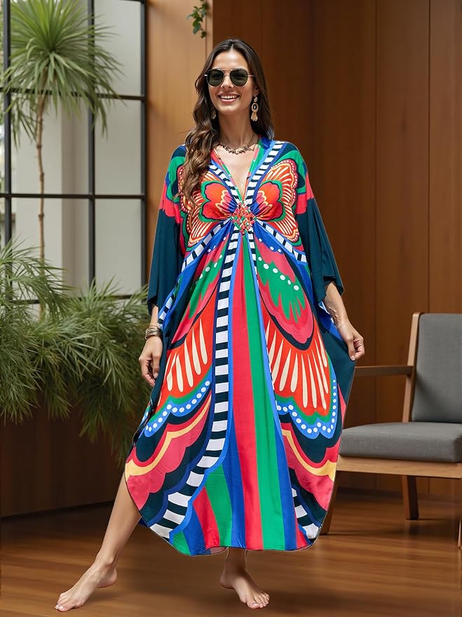 Mumu Dresses for Women Plus Size, Bohemian Kaftan Beach Cover Up Long Maxi Nightgown Soft Loungewear