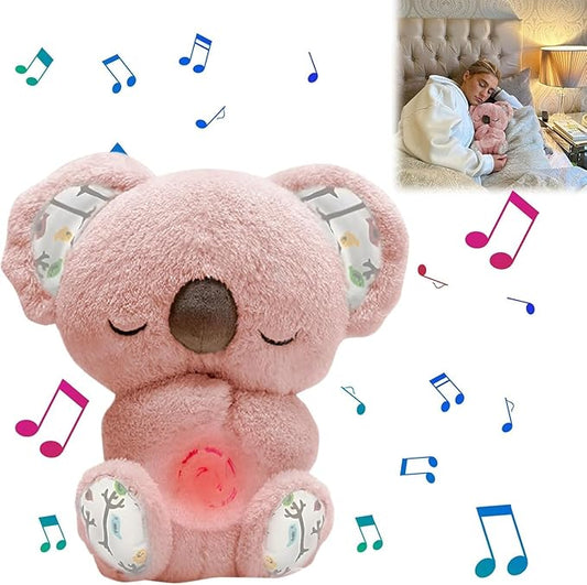 Relief Koala Breathing Stuffed Toy, Anxiety Relief Plush Breathing Animal, Sleeping Koala Plush Breathing with Musical Lights & Adjustable Rhythmic Breathing Motion (Pink)