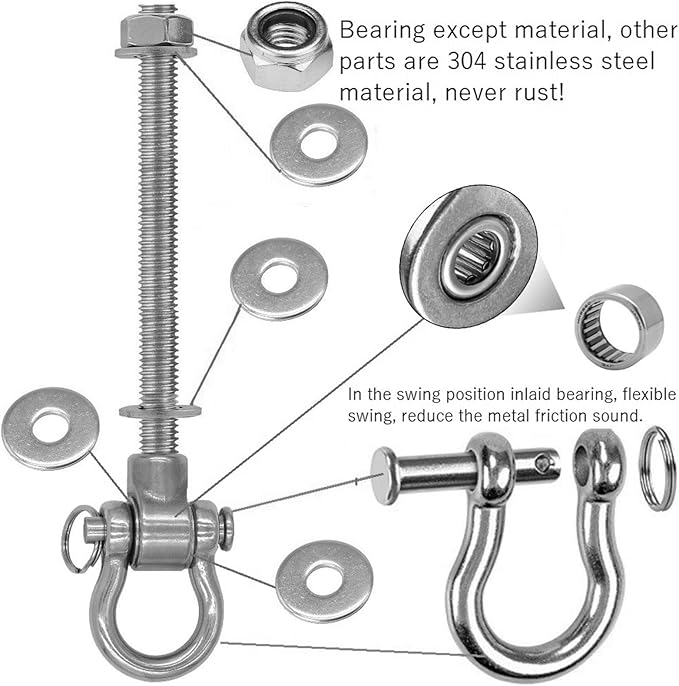 4 Heavy Duty Bearing Swing Hanger Permanent Anti-Rust (10mm) 180° Swing, 1500 LB, Wood Beam sandbag Yoga Swing Hammock Chair
