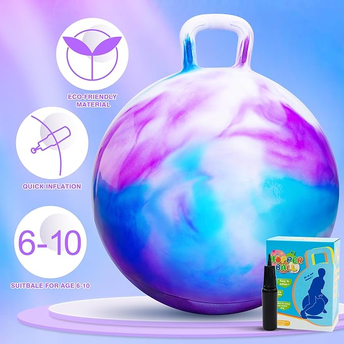 PlayZap Hopper Balls for Kids 6-12, 20 Inches Bouncy Ball with Handle, 20" Inflatable Bouncing Hopper, 50cm Bouncing Toys, Outdoor Hopping Toys for Girls Boys Gifts