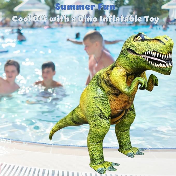 Jet Creations Inflatable T-Rex Dinosaur Toy, 32" Tall/53" Long, Green/Yellow, Pool, Party, Garden Decor, Photo Prop Jurassic Theme Decoration, 1 pc