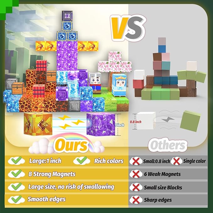Magnetic Blocks for Kids, 100PCS 1inch Magnetic Building Cube Toys with Mine Sword Theme, Stacking Magnets Construction Toy Birthday Gifts for Boys and Girls Age 3+ Years Old