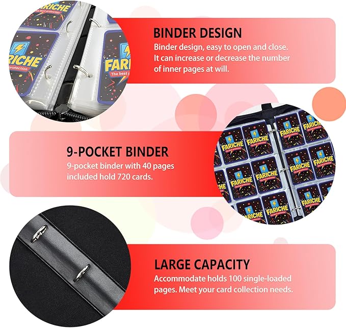 Trading Card Binder for TCG Cards, 9-Pocket Portable Card Collector Ablum Holder Book Fits 900 Cards with 50 Removable Sleeve, Waterproof Card Binder Display Storage Carrying Cases for TCG-Storm