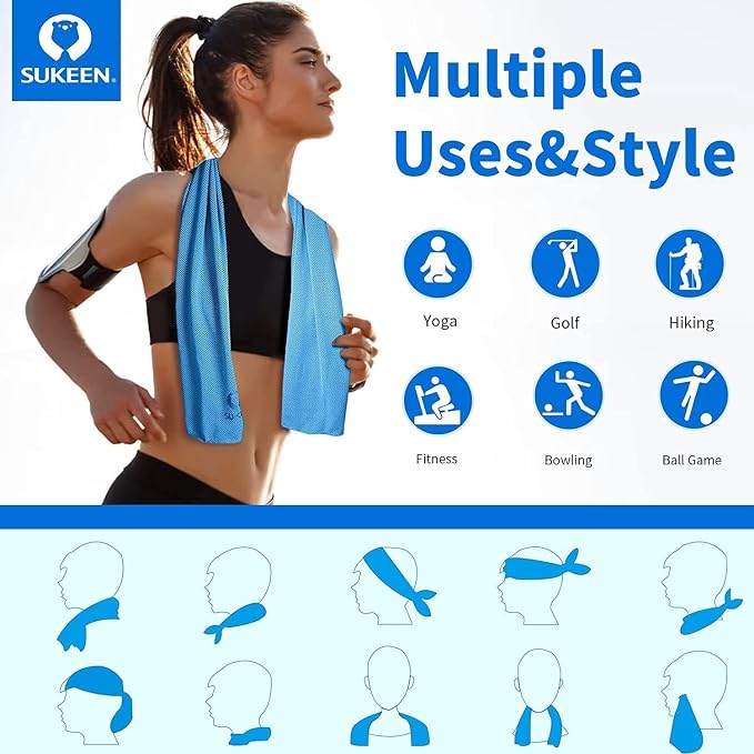 Sukeen Cooling Towels 6 Pack (40"x12") for Neck and Face, Cooling Neck Wraps, Ice Towel for Hot Weather, Soft Breathable Chilly Gym Towels for Work Out, Yoga, Running, Camping & More Activities