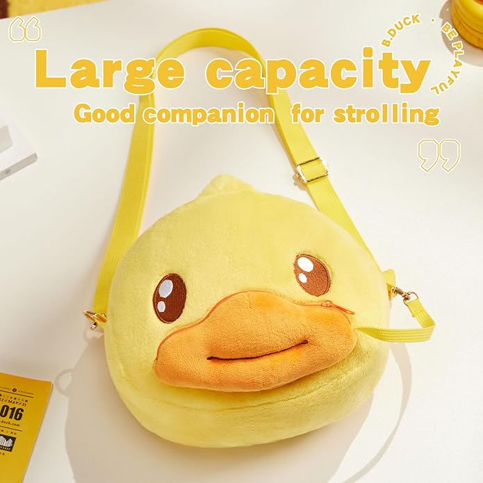 B.DUCK Plush Purse Crossbody Bags Kawaii Handbag with Zipper Cute Duck Shoulder Bag Coin Wallet Toy Purse for Gifts