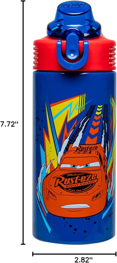 Zak Designs Disney Pixar Cars Sage Kids Water Bottle For School or Travel, 14oz Stainless Steel Water Bottle With Straw, Handle, and Leak-Proof, Pop-Up Spout Cover (Lightning McQueen)