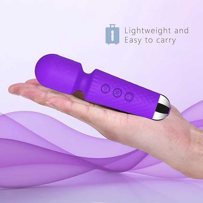 CHARMING Personal Back Massager - Handheld 20 Patterns 8 Speeds - Quiet & Waterproof - Vibrating Wand for Neck, Back Pain, ravel Friendly Relaxation Tool - (Purple)