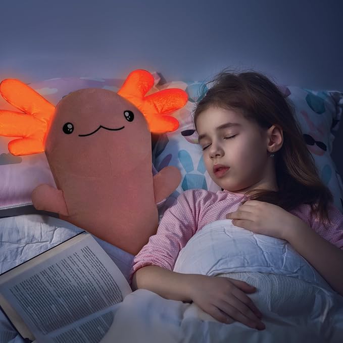 MaoGoLan Giant Axolotl Plush Body Pillow for Girls, Hot Pink Axolotl Stuffed Animal for Kids Adults, Large Salamander Plush Glow in The Dark, Holiday Birthday Christmas Valentines Gifts