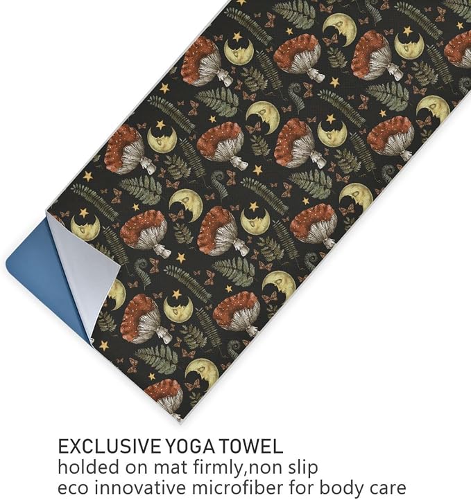 Retro Mushroom Moon Yoga Mat Towel Non Slip Soft Sweat Absorbent Hot Yoga Mat Towel, for Hot Yoga, Pilates and Workout-73 x 27 Inch