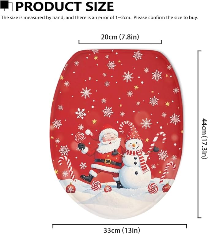 Toilet Seat Cover, Soft and Comfortable Flannel Seat Cover, Elastic Band at the Bottom Toilet Lid Cover-Christmas Snowman Print