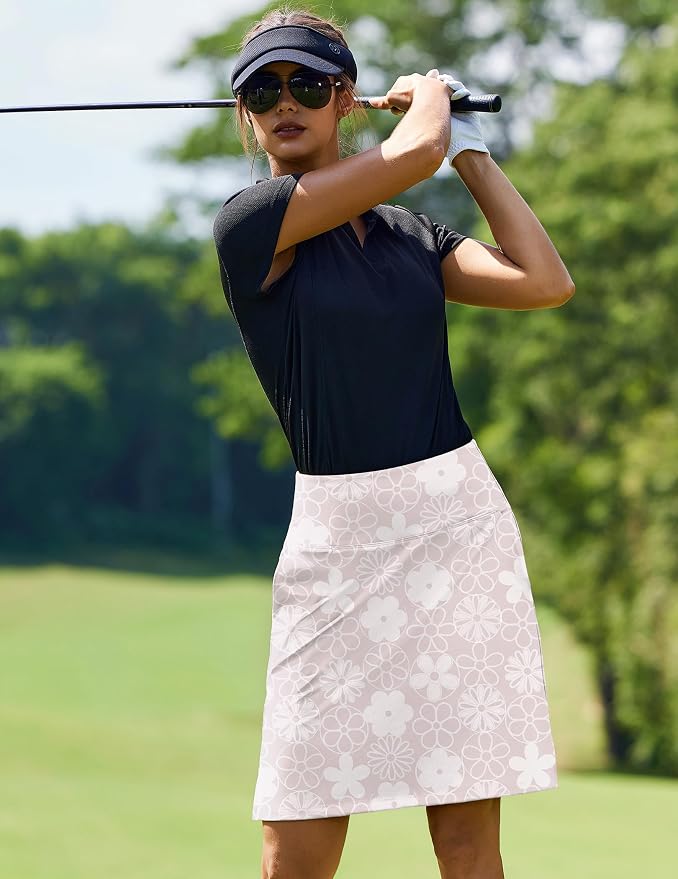 PINSPARK 20" Skorts for Woman Knee Length UPF 50+ Golf Skirts | 4 Pockets, Built-in Shorts, High Waisted, Split Hem, Silky-smooth, Moisture-wicking, for Golf Athletic Tennis Workout Casual