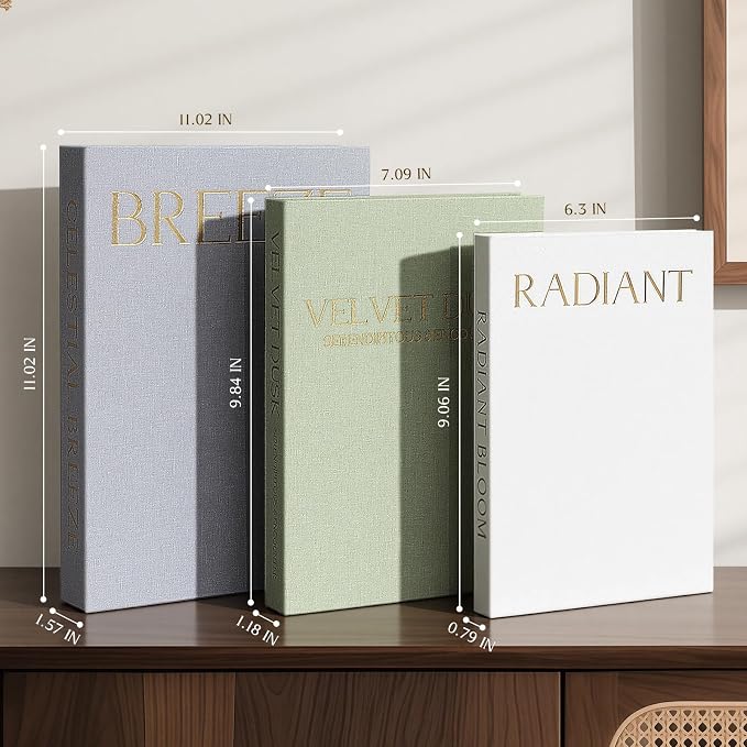Decorative Books for Home Decor, Set of 3 Neutral Linen Storage Boxes | Linen Faux Book Boxes with Hidden Storage for Coffee Table, Bookshelf, Mantel, Living Room Decor, Photo Storage& Keepsake Box
