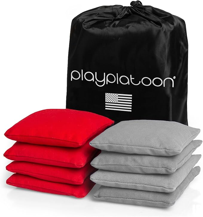 Play Platoon Cornhole Bags Weather Resistant- Set of 8 Regulation Bean Bags for Tossing- Official Professional Size & Weight Corn Hole Bags Two Color All Weather Cornhole Beans Bag Set with Tote Bag