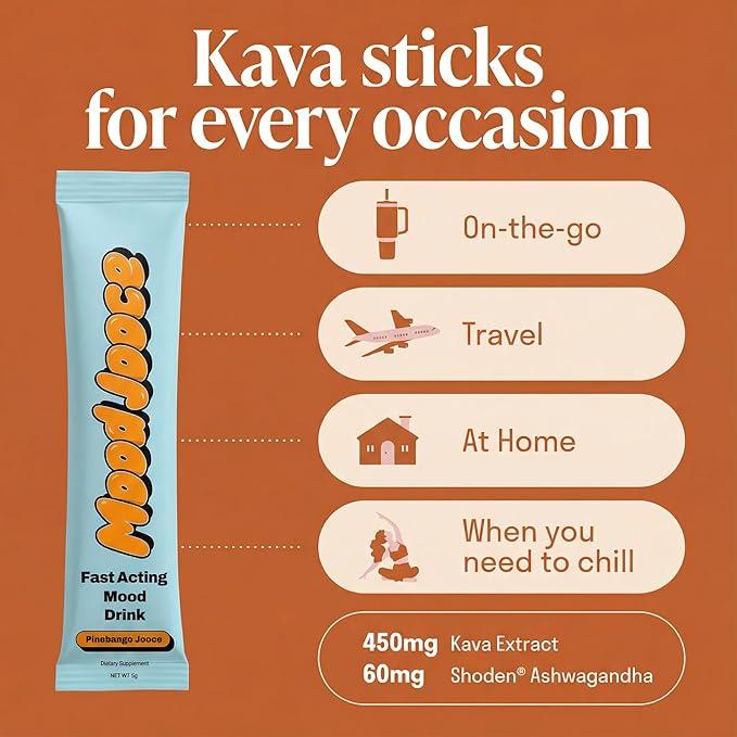 Mood Jooce Noble Kava Drink Mix - Cortisol Reducer with Kava Kava - Anxiety, Sleep & Mood Support Supplement - No Sugar - Vegan - Pineapple Mango Flavor - 15 On-the-Go Packets