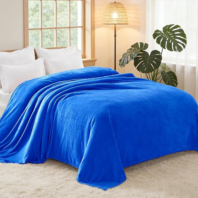 Exclusivo Mezcla Soft Fleece Blanket Queen Size for Bed, Cobalt Blue | 90x90 Inches, Double-Sided Brushed Flannel, Lightweight Plush Cozy Blanket for Home Decor, All Season, Machine Washable