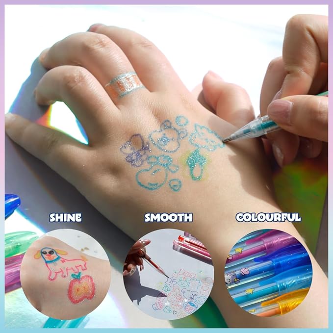 Townley Girl Mermaid 16 Piece Glitter Pen Body Art Set, Glittery and Bright Colors, Ages 3+