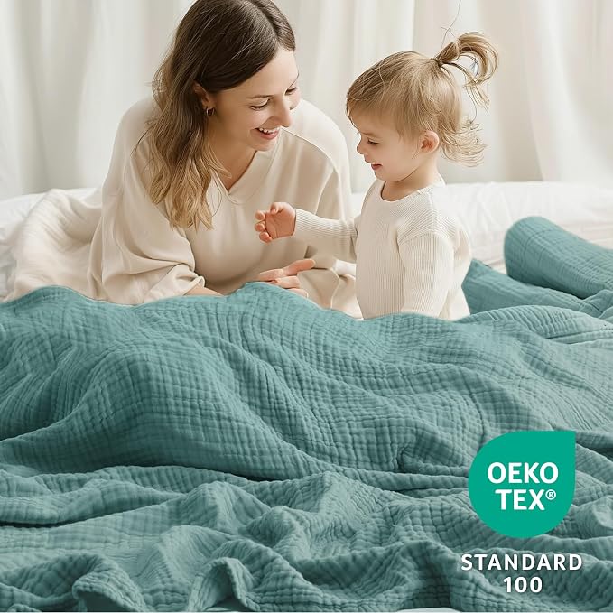 100% Cotton Muslin Blanket Twin 60" x 80", Breathable and Lightweight Cotton Twin Blankets for Couch, Soft Cooling Summer Gauze Blanket for Adults All Season, Teal Blue