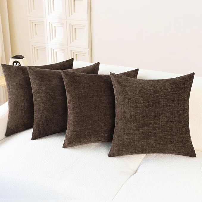 CaliTime Decorative Couch Throw Pillow Covers 18 X 18 Inches Coffee | Pack of 4, Cozy Chenille Cushion Cases for Sofa Bed Living Room Farmhouse Home