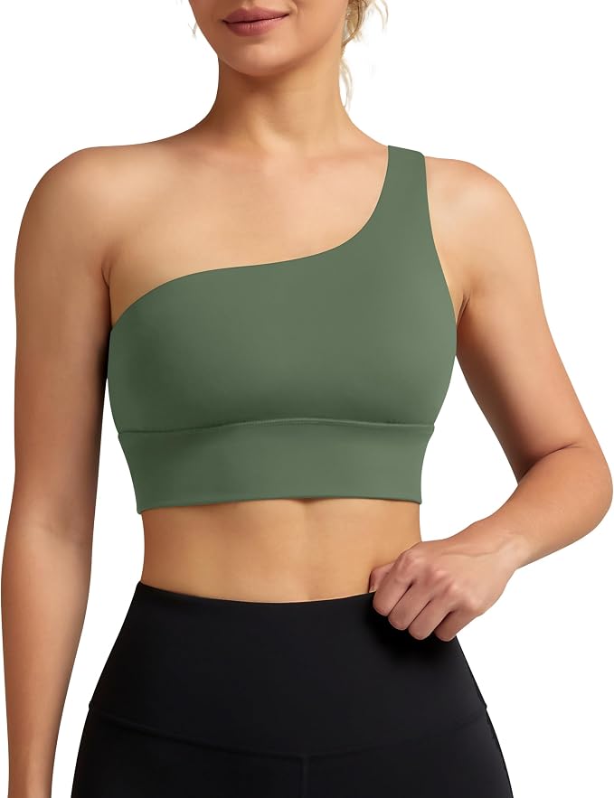 Queenie Ke Womens One Shoulder Sports Bra Left Side Strap Yoga Bras Gym Training Workout Crop Tops