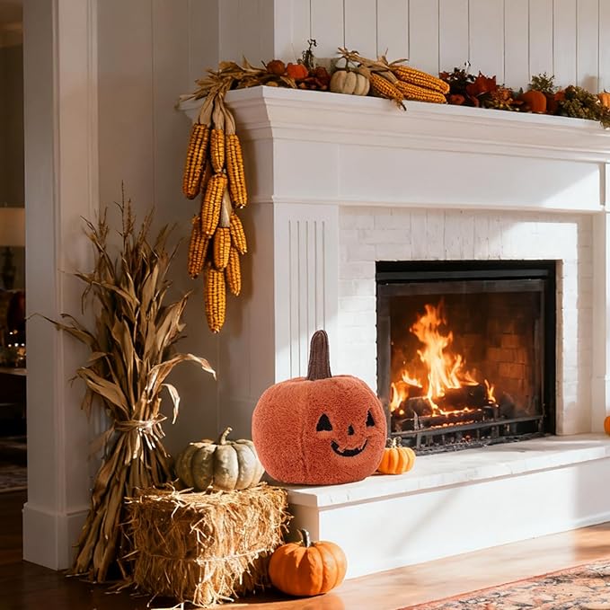 Halloween Pumpkin Plush Pillow Stuffed Toy for Kids - 11.8" Plush Pumpkin Shaped Throw Pillow, Soft Stuffed Fall Halloween Decor for Sofa Bed, Funny Thanksgiving