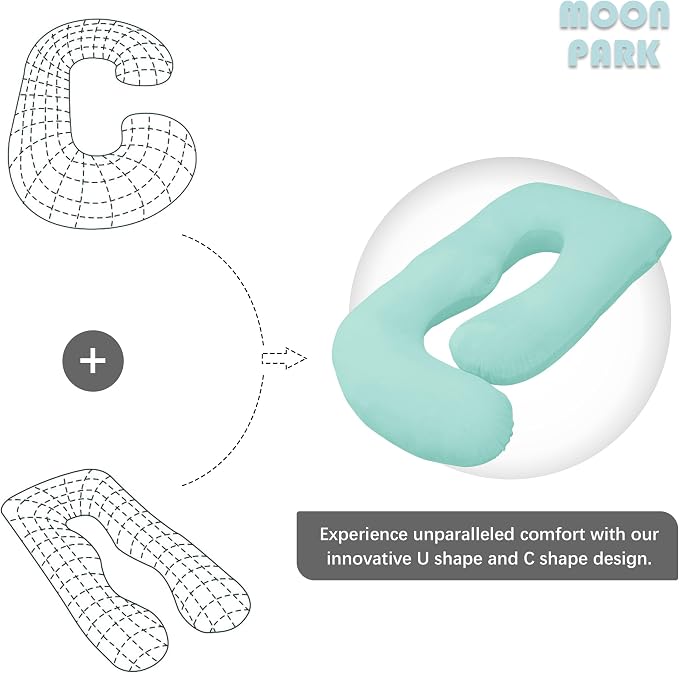 MOON PARK Pregnancy Pillows for Sleeping - U Shaped Full Body Maternity Pillow with Removable Cover - Support for Back, Legs, Belly, Hips - 57 Inch Pregnancy Pillow for Women - Turquoise