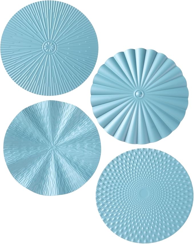 Hicarer 4 Pcs 12 Inch Blue Metal Wall Art Decor Modern Sunburst Hanging Artwork Decor Wall Decorations for Home Bedroom Bathroom Living Room Office Sculpture