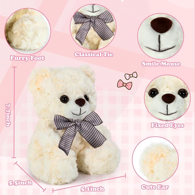 Teddy Bear Stuffed Animal, Cream Bear Plush Toy for Boys Girls Kids 3+, 8″ Soft Bear Gifts for Preschool Toddlers, Teddy Bear Baby Shower Decorations, Birthday Xmas Gift