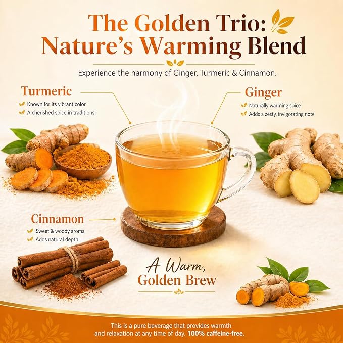 AIGGGO Turmeric Ginger Cinnamon Tea Bags, Digestive Support, 30 Count | Natural turmeric, ginger and cinnamon blend for digestive support and immune wellness, no sugar, vegan and gluten-free