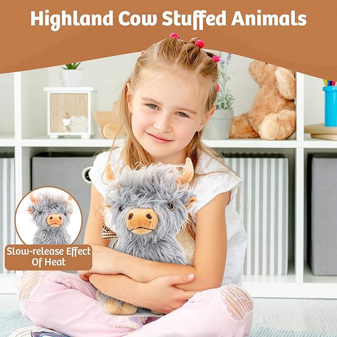 MARYSUN Highland Cow Stuffed Animal Toy - Gray Stuffed Animal Gift for Girls and Kids