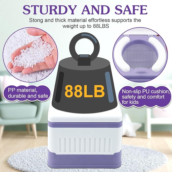Fabulas Portable Potty for Toddler Travel, Foldable Travel Potty Training Toilet Seat for Kids Boys Girls, Emergency Mobile Toilet In Car for Camping, Outdoor, Indoor, with 30 Disposable Bags, Purple