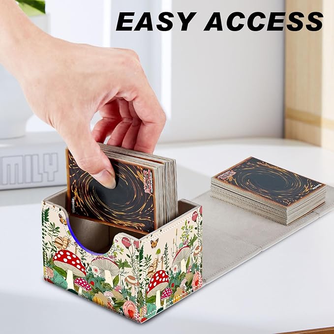 Card Game Storage Box TCG Deck Box MTG Card Box Organizer Trading Card Case Commander Deck Box TCG Card Storage Box Magnetic Closure Creative Pattern Up to 200 Cards, Snails Mushrooms Butterflies