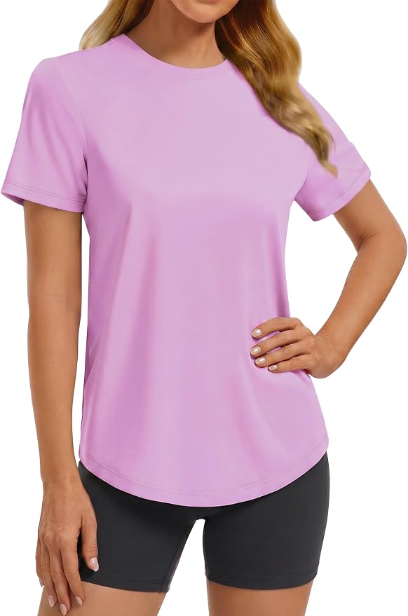 PINSPARK Soft Workout Tops for Women UPF 50+ Sun Protection Shirt Quick Dry Athletic Running Hiking Travel Basic Tee Shirts