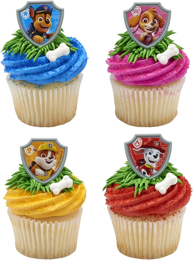 DecoPac Paw Patrol Reporting For Duty Rings, Cupcake Decorations Featuring Chase, Marshall, Skye, And Rubble - 24 Pack