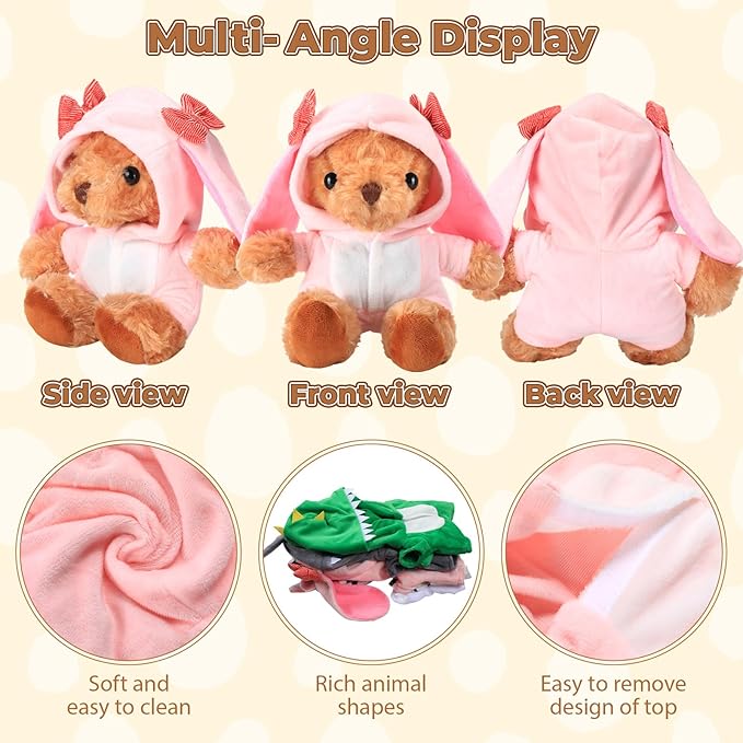 5 Pcs Bear Clothes with 1 Pcs Bear, Stuffed Animal Clothes Fit 6-8 Inches Plush Toy Doll Small Outfit Stuffed Animal Accessories Cute Hoodie DIY Toy