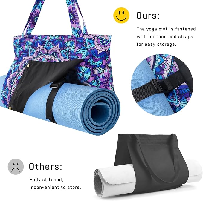 Mandala Yoga Mat Bag Large Yoga Bags and Carrier Fits All Your Stuff Yoga Tote Bags with Zipper Pocket Pilates Bag
