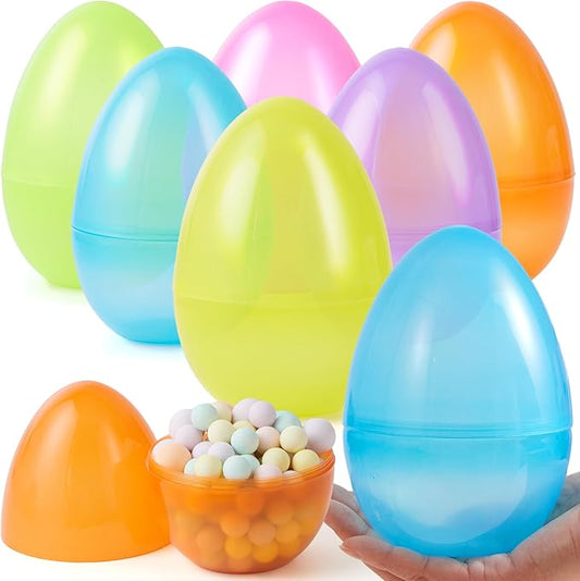 JOYIN 6 Pcs Large Clear Easter Eggs, 6 Inches Jumbo Plastic Eggs Fillable for Easter Themed Hunt Colorful Basket Stuffers Fillers Filling Treats Party Favor Classroom Prize Supplies