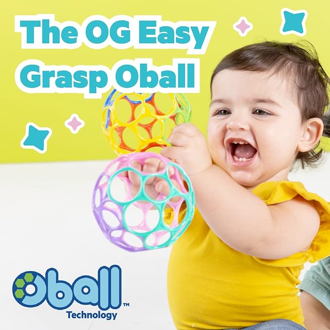Bright Starts Oball Easy-Grasp Rattle BPA-Free Infant Toy in Blue, Age Newborn and up, 4 Inches (Pack of 2)
