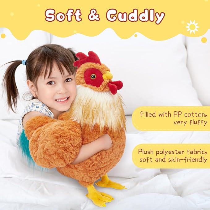 Tezituor 18 Inch Big Chicken Stuffed Animal, Cuddly Realistic Chicken Plush Toy, Gaint Rooster Stuffed Animals,Soft Stuffed Farm Plushie Kids Girls Boys Christmas, Easter, Birthday, Party Decor