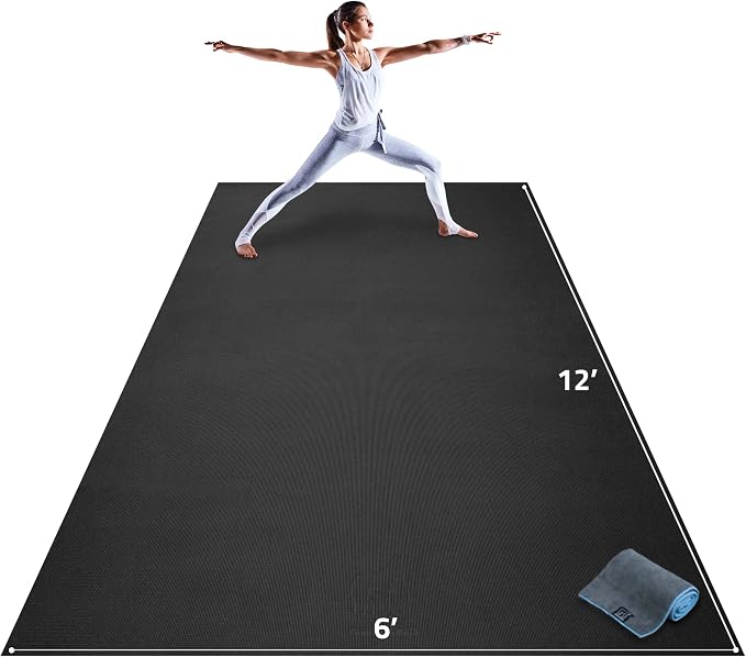 Gorilla Mats Extra Large Yoga Mat – 9'x6', 12'x6', 15'x6' (8mm) Extra Thick Wide Non-Slip Exercise Mat for Home Gym Flooring – Ultra Comfortable Workout Floor Mat for Barefoot Fitness & Stretching