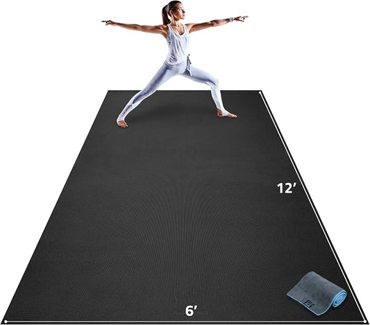 Gorilla Mats Extra Large Yoga Mat – 9'x6', 12'x6', 15'x6' (8mm) Extra Thick Wide Non-Slip Exercise Mat for Home Gym Flooring – Ultra Comfortable Workout Floor Mat for Barefoot Fitness & Stretching