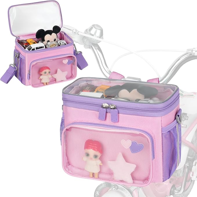 Kids Bike Basket, Front Frame Handlebar Bag for Toddler Scooter Tricycle Bicycle, Cute Small Fabric Bicycle Basket for Boys & Girls,