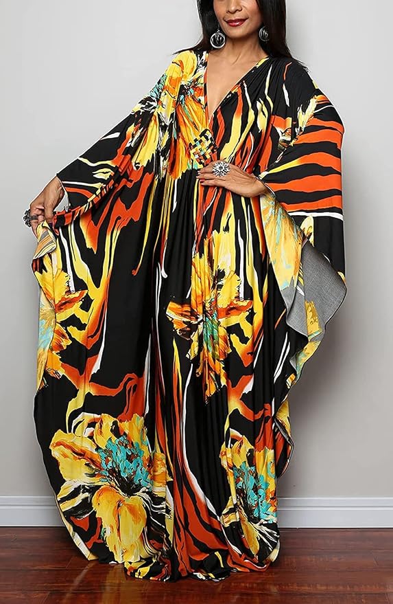 Venasha Womens Caftan Floral Print Kaftan Dress Short Sleeve Swimsuit Cover up Loungewear for Summer
