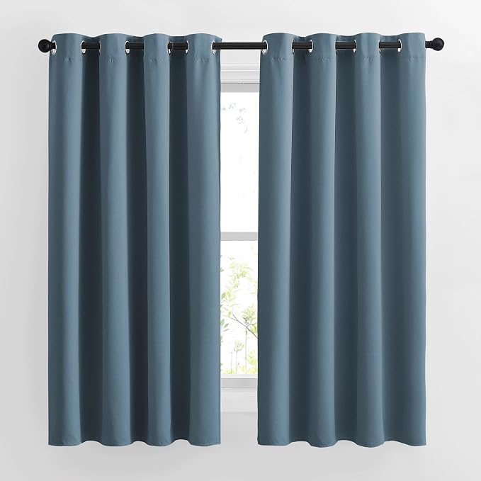 NICETOWN Smoky Blue Curtains for Girls Room - Thermal Insulated Solid Grommet Room Darkening Panels/Drapes for Boy's Bedroom (Smoky Blue, 1 Pair, 52 by 63-Inch)