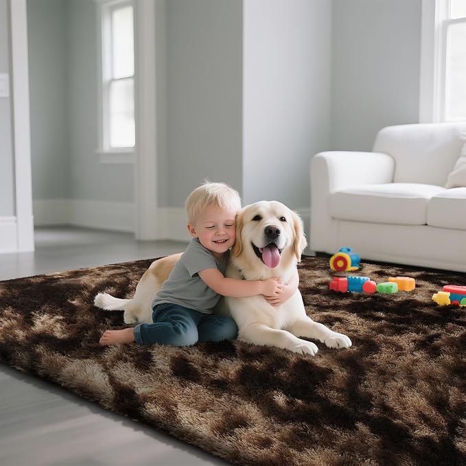 yongyangjuxin Fluffy Rug Shag Area Rug, Mottling Brown 8x10 Area Rugs for Living Room, Large Shag Area Rugs for Bedroom Room Home Decor, Upgrade Anti-Skid Rectangular Fuzzy Rugs