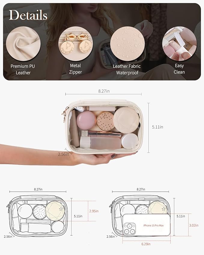 Pocmimut Mini Makeup Bag with Small Cosmetic Bag Travel Essentials Organizers,TSA Approved Toiletry Bag Makeup Pouch Clear Cosmetic Bags for Women,Beige