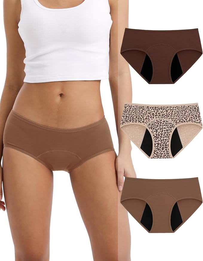 INNERSY Women's Period Underwear Leak-Proof Menstrual Hipster Multipack | Cotton Panties, 20ml Absorbency, for Post-Period Spotting, Menstrual, or Daily Backup