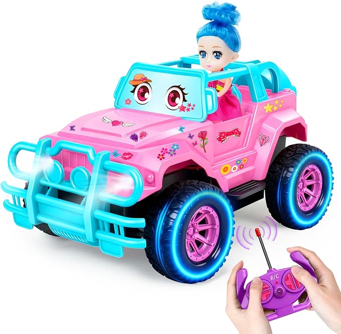 Ynybusi Remote Control Car RC Truck with DIY Stickers and Doll, 1:20 Scale Remote Control Monster Truck, 2.4Ghz LED Light Off-Road Racing Cars, for Kids Boys Girls 6 7 8 9 10 Years Old